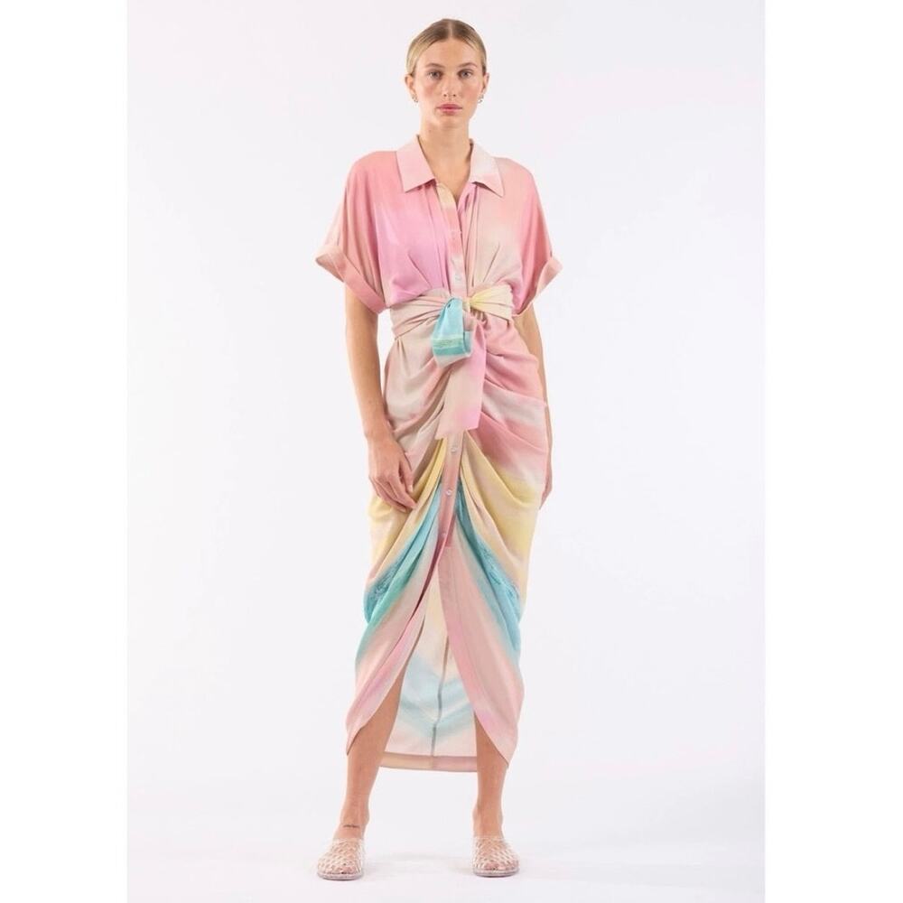 LE SUPERBE Multicolor Sparkling Surf Miki Collared Button Front Tie Waist Dress